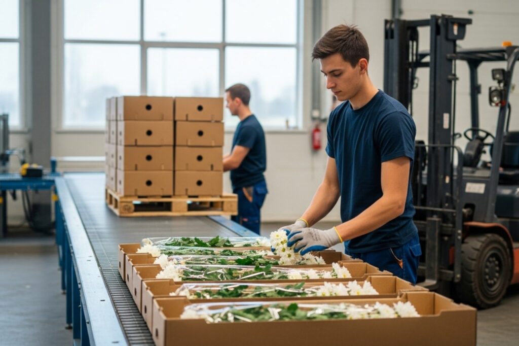 packing of flowers palletising